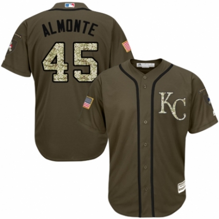 Men's Majestic Kansas City Royals #45 Abraham Almonte Authentic Green Salute to Service MLB Jersey