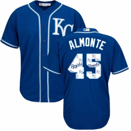 Men's Majestic Kansas City Royals #45 Abraham Almonte Blue Authentic Blue Team Logo Fashion Cool Base MLB Jersey