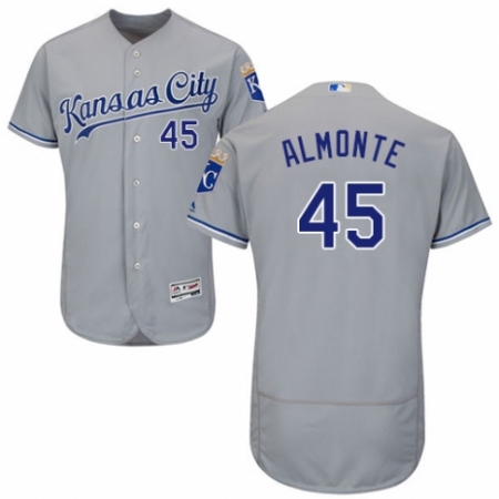 Men's Majestic Kansas City Royals #45 Abraham Almonte Grey Road Flex Base Authentic Collection MLB Jersey