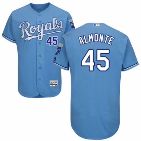 Men's Majestic Kansas City Royals #45 Abraham Almonte Light Blue Alternate Flex Base Authentic Collection MLB Jersey