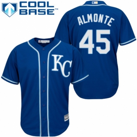 Men's Majestic Kansas City Royals #45 Abraham Almonte Replica Blue Alternate 2 Cool Base MLB Jersey