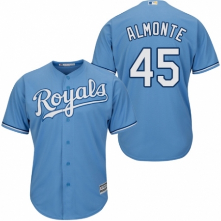 Men's Majestic Kansas City Royals #45 Abraham Almonte Replica Light Blue Alternate 1 Cool Base MLB Jersey