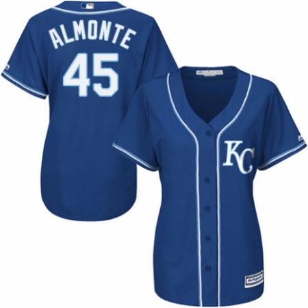 Women's Majestic Kansas City Royals #45 Abraham Almonte Authentic Blue Alternate 2 Cool Base MLB Jersey