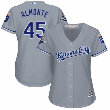 Women's Majestic Kansas City Royals #45 Abraham Almonte Authentic Grey Road Cool Base MLB Jersey
