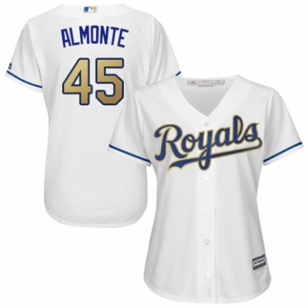Women's Majestic Kansas City Royals #45 Abraham Almonte Authentic White Home Cool Base MLB Jersey