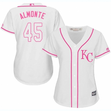 Women's Majestic Kansas City Royals #45 Abraham Almonte Replica White Fashion Cool Base MLB Jersey