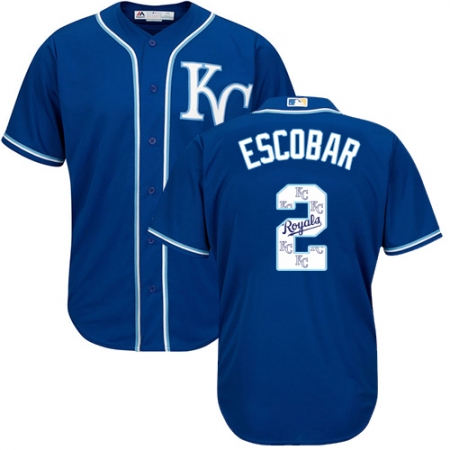 Men's Majestic Kansas City Royals #2 Alcides Escobar Authentic Blue Team Logo Fashion Cool Base MLB Jersey