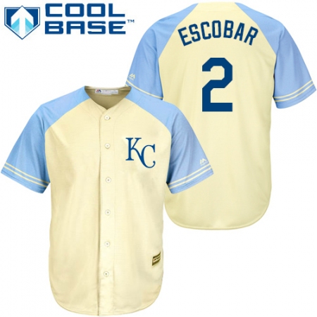 Men's Majestic Kansas City Royals #2 Alcides Escobar Authentic Cream Exclusive Vintage Cool Base MLB Jersey