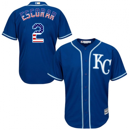 Men's Majestic Kansas City Royals #2 Alcides Escobar Authentic Royal Blue USA Flag Fashion MLB Jersey