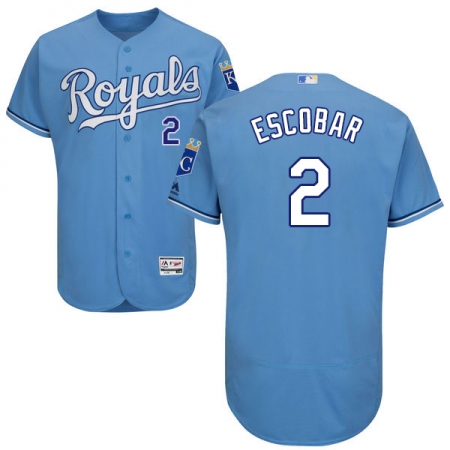 Men's Majestic Kansas City Royals #2 Alcides Escobar Light Blue Alternate Flex Base Authentic Collection MLB Jersey