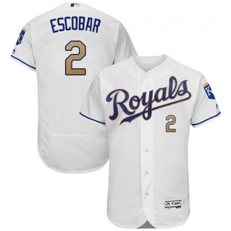 Men's Majestic Kansas City Royals #2 Alcides Escobar White Home Flex Base Authentic MLB Jersey