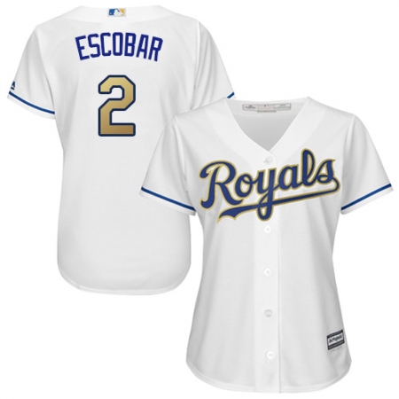 Women's Majestic Kansas City Royals #2 Alcides Escobar Authentic White Home Cool Base MLB Jersey