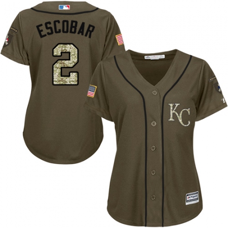 Women's Majestic Kansas City Royals #2 Alcides Escobar Replica Green Salute to Service MLB Jersey