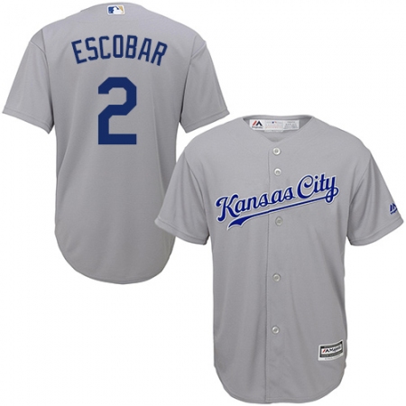 Youth Majestic Kansas City Royals #2 Alcides Escobar Authentic Grey Road Cool Base MLB Jersey