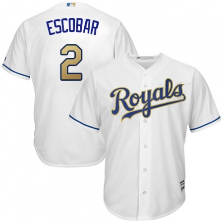 Youth Majestic Kansas City Royals #2 Alcides Escobar Authentic White Home Cool Base MLB Jersey