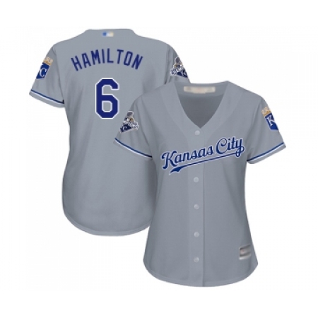 Women's Kansas City Royals #6 Billy Hamilton Replica Grey Road Cool Base Baseball Jersey