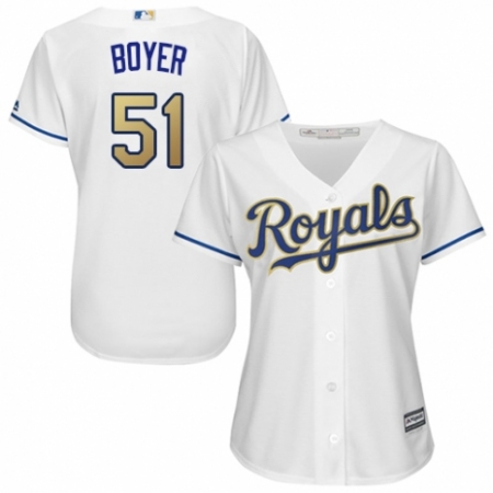 Women's Majestic Kansas City Royals #51 Blaine Boyer Replica White Home Cool Base MLB Jersey
