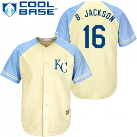 Men's Majestic Kansas City Royals #16 Bo Jackson Authentic Cream Exclusive Vintage Cool Base MLB Jersey