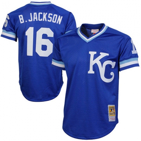 Men's Mitchell and Ness Kansas City Royals #16 Bo Jackson Replica Royal Blue Throwback MLB Jersey