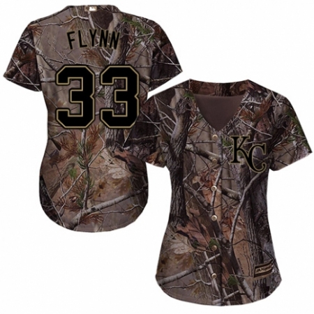 Women's Majestic Kansas City Royals #33 Brian Flynn Authentic Camo Realtree Collection Flex Base MLB Jersey
