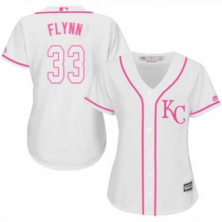 Women's Majestic Kansas City Royals #33 Brian Flynn Replica White Fashion Cool Base MLB Jersey