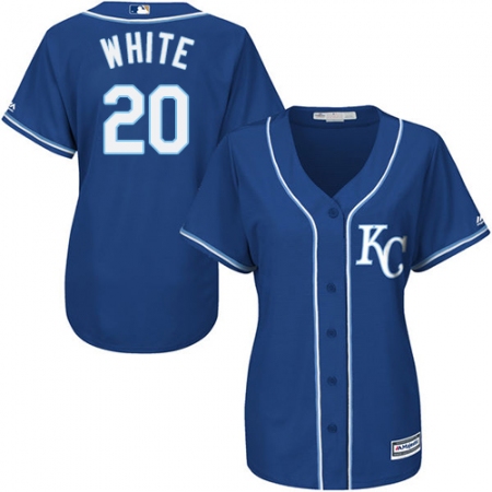 Women's Majestic Kansas City Royals #20 Frank White Authentic Blue Alternate 2 Cool Base MLB Jersey