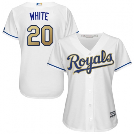 Women's Majestic Kansas City Royals #20 Frank White Authentic White Home Cool Base MLB Jersey