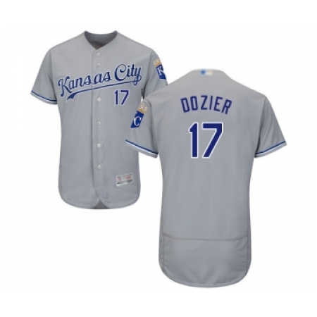 Men's Kansas City Royals #17 Hunter Dozier Grey Road Flex Base Authentic Collection Baseball Jersey