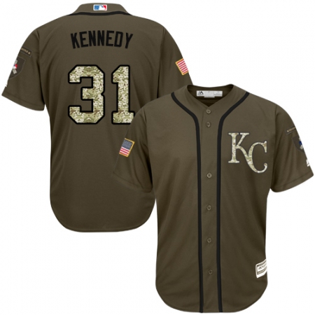 Youth Majestic Kansas City Royals #31 Ian Kennedy Authentic Green Salute to Service MLB Jersey