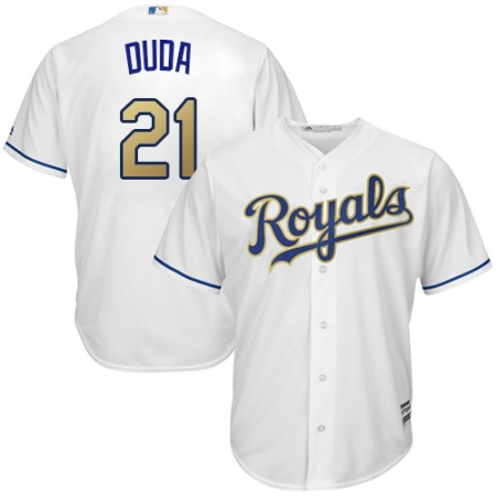 Men's Majestic Kansas City Royals #21 Lucas Duda Replica White Home Cool Base MLB Jersey