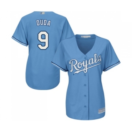 Women's Kansas City Royals #9 Lucas Duda Replica Light Blue Alternate 1 Cool Base Baseball Jersey