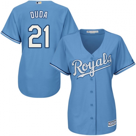 Women's Majestic Kansas City Royals #21 Lucas Duda Authentic Light Blue Alternate 1 Cool Base MLB Jersey