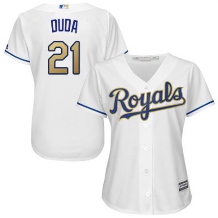 Women's Majestic Kansas City Royals #21 Lucas Duda Authentic White Home Cool Base MLB Jersey