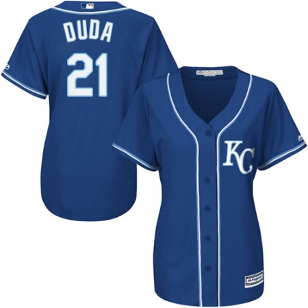 Women's Majestic Kansas City Royals #21 Lucas Duda Replica Blue Alternate 2 Cool Base MLB Jersey