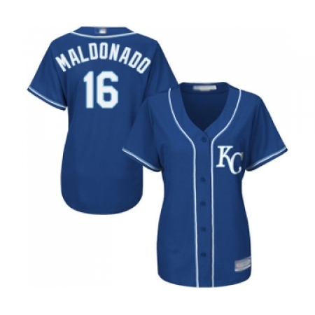 Women's Kansas City Royals #16 Martin Maldonado Replica Blue Alternate 2 Cool Base Baseball Jersey