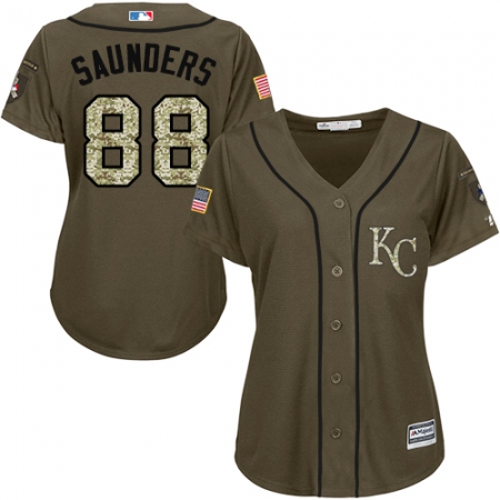 Women's Majestic Kansas City Royals #88 Michael Saunders Authentic Green Salute to Service MLB Jersey