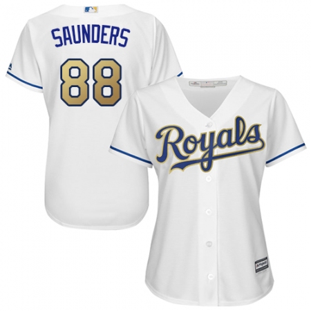 Women's Majestic Kansas City Royals #88 Michael Saunders Authentic White Home Cool Base MLB Jersey