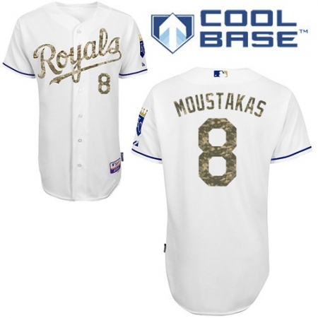 Men's Majestic Kansas City Royals #8 Mike Moustakas Authentic White USMC Cool Base MLB Jersey