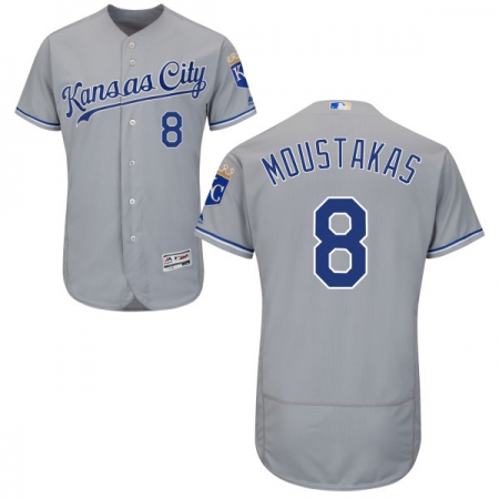 Men's Majestic Kansas City Royals #8 Mike Moustakas Grey Road Flex Base Authentic Collection MLB Jersey