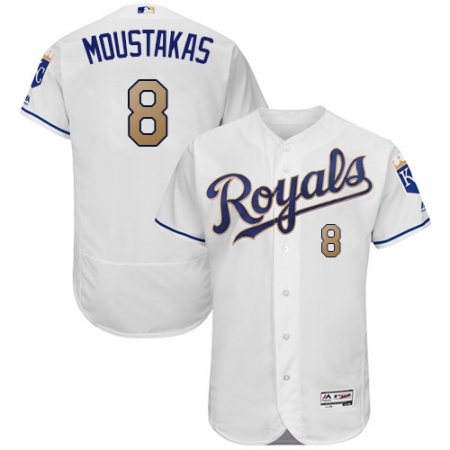 Men's Majestic Kansas City Royals #8 Mike Moustakas White Home Flex Base Authentic MLB Jersey