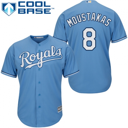 Women's Majestic Kansas City Royals #8 Mike Moustakas Authentic Light Blue Alternate 1 Cool Base MLB Jersey