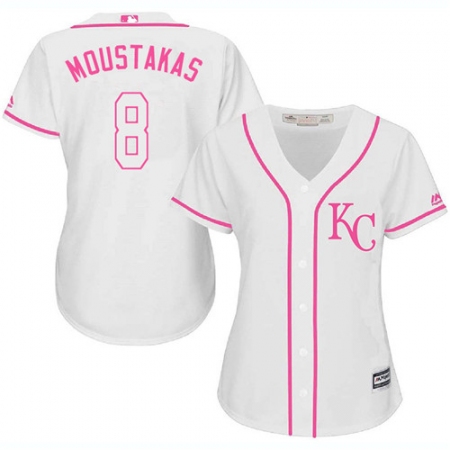 Women's Majestic Kansas City Royals #8 Mike Moustakas Replica White Fashion Cool Base MLB Jersey