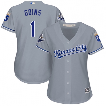 Women's Majestic Kansas City Royals #1 Ryan Goins Replica Grey Road Cool Base MLB Jersey