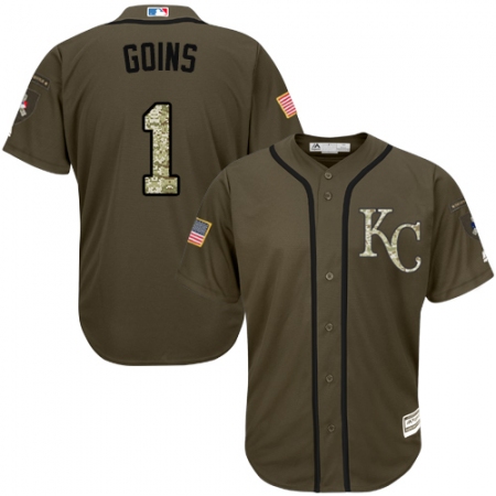 Youth Majestic Kansas City Royals #1 Ryan Goins Authentic Green Salute to Service MLB Jersey