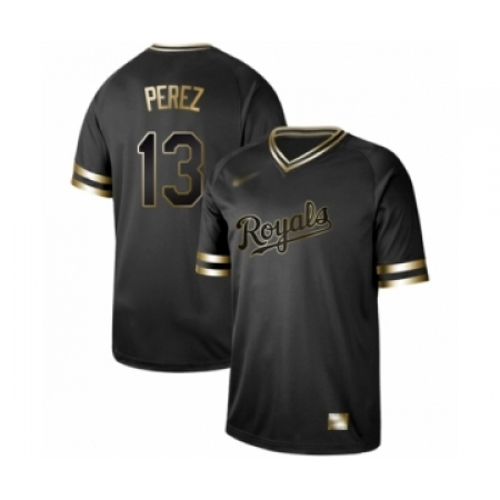 Men's Kansas City Royals #13 Salvador Perez Authentic Black Gold Fashion Baseball Jersey