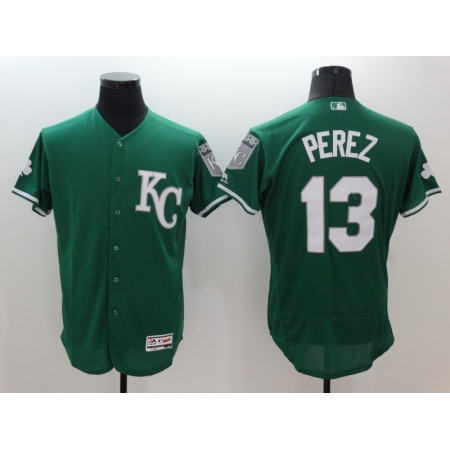 Men's Kansas City Royals #13 Salvador Perez Green Flexbase Collection Stitched Baseball Jersey