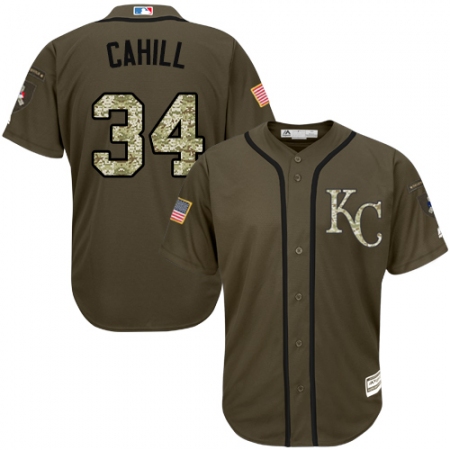 Men's Majestic Kansas City Royals #34 Trevor Cahill Authentic Green Salute to Service MLB Jersey