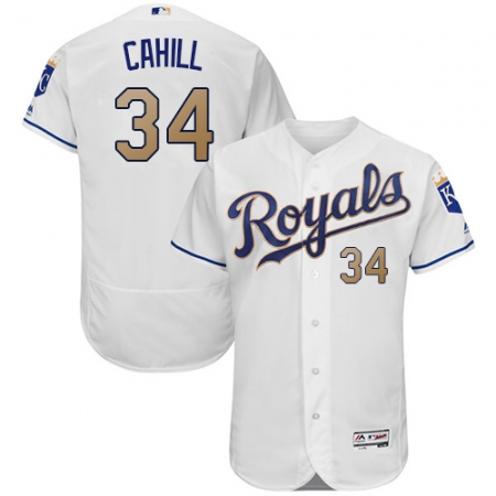 Men's Majestic Kansas City Royals #34 Trevor Cahill White Flexbase Authentic Collection MLB Jersey