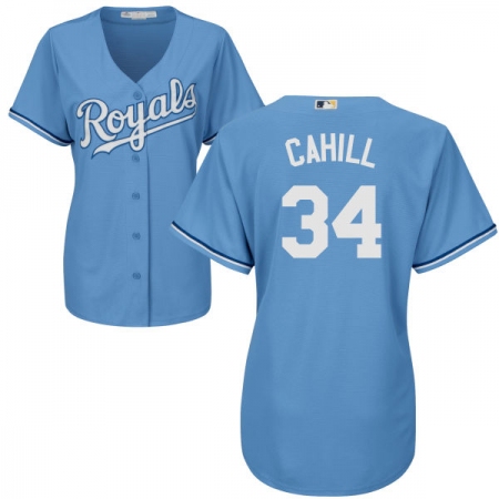 Women's Majestic Kansas City Royals #34 Trevor Cahill Authentic Light Blue Alternate 1 Cool Base MLB Jersey