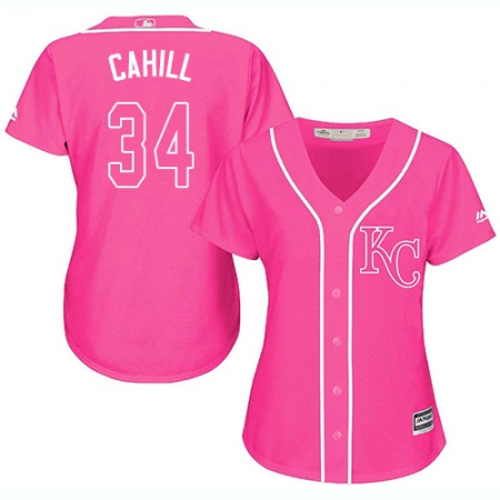 Women's Majestic Kansas City Royals #34 Trevor Cahill Authentic Pink Fashion Cool Base MLB Jersey